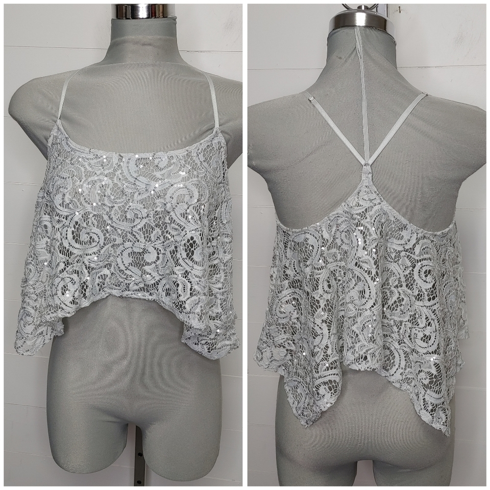 Free People sequin lace cropped tank top size XS